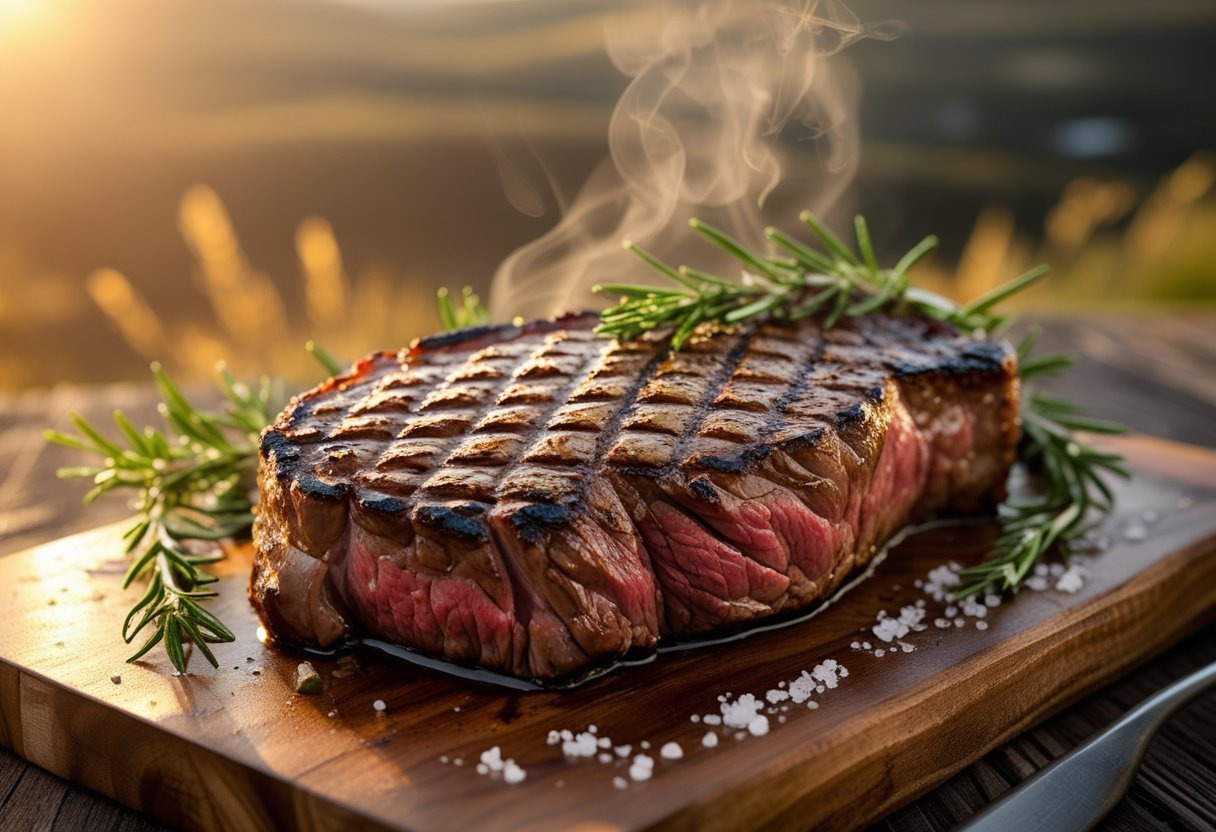 Big Sky Ribeye grilled and rested with fresh rosemary