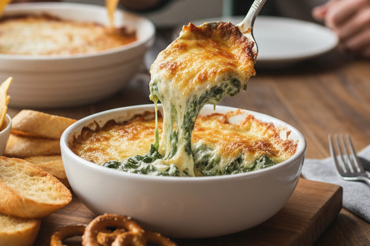 Ridgehouse Spinach Dip with melted cheese and toasted bread